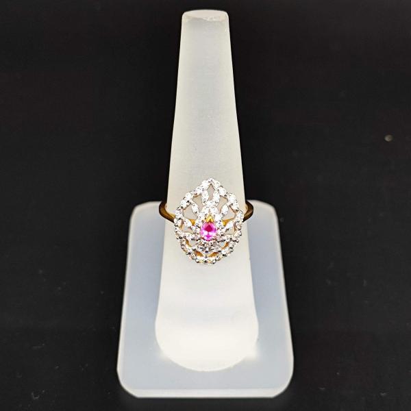 22 Karat Yellow Gold Leaf Statement Ring With Pink Stone