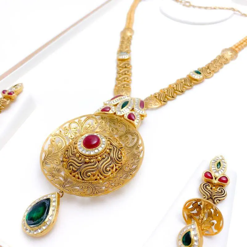 Ornate Floral Kundan Long Set