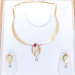 Pink CZ Leaf Adorned Necklace Set