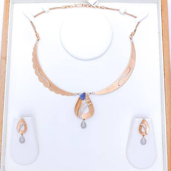 Blue CZ Tear Drop Necklace Set