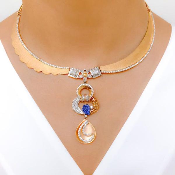 Sparkling CZ Hanging Rose Gold Necklace Set