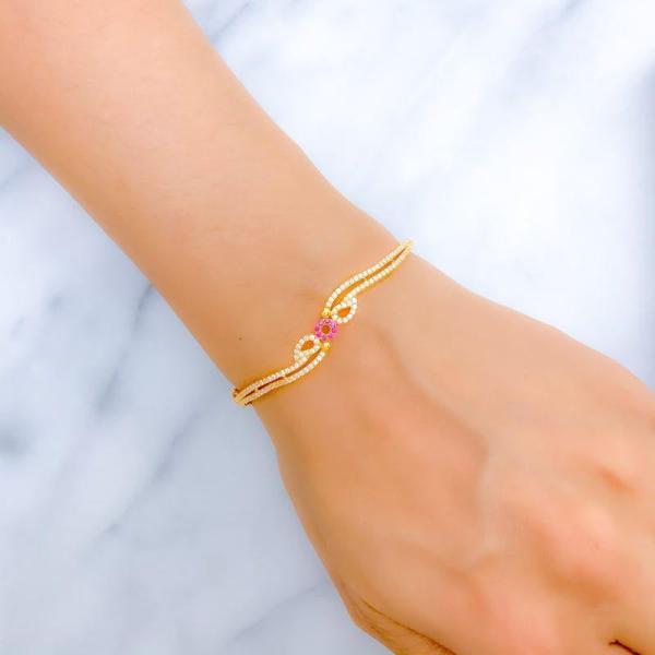 Classy Pink Flower Bangle Bracelet