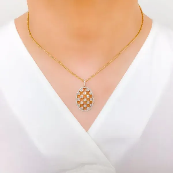 Unique Checquered Diamond Pendant Set