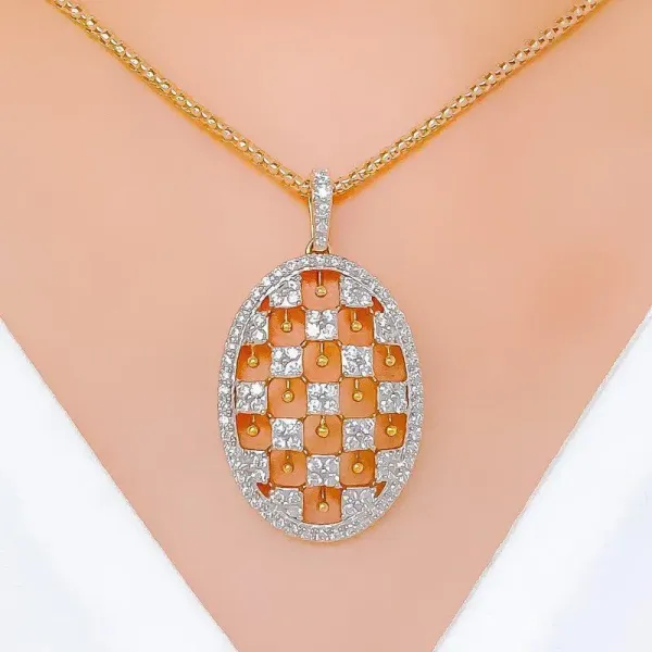Unique Checquered Diamond Pendant Set