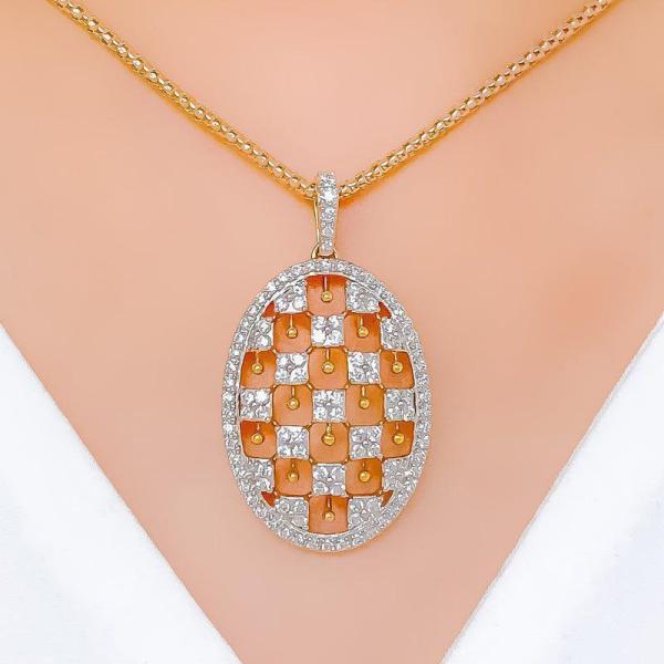 Unique Checquered Diamond Pendant Set