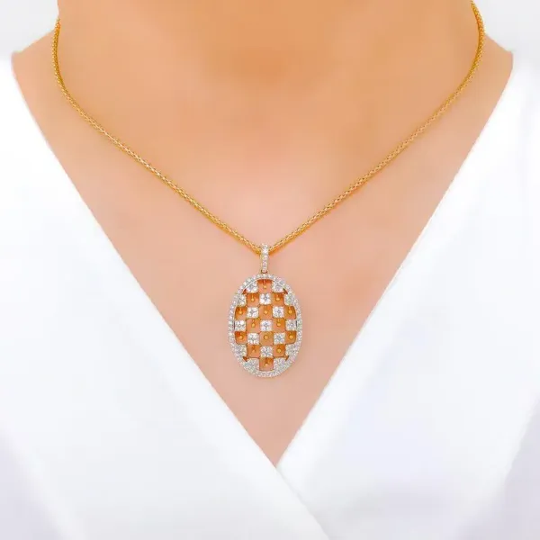 Unique Checquered Diamond Pendant Set