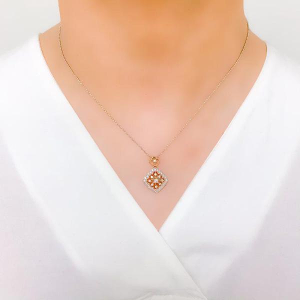 Dangling Square Diamond Pendant Set