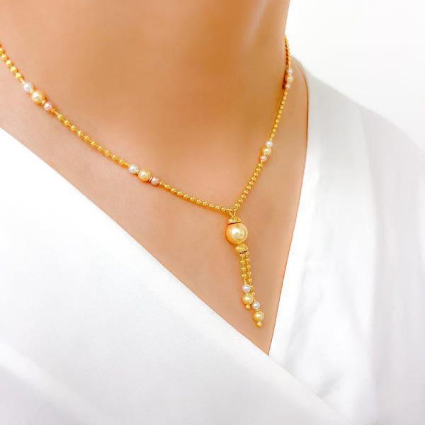 Chic Yellow Pearl Drop Necklace