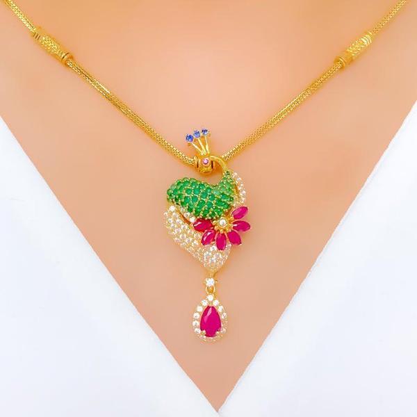 Majestic Pink CZ Peacock Necklace