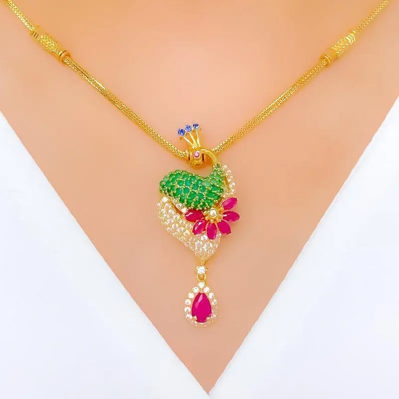 Majestic Pink CZ Peacock Necklace