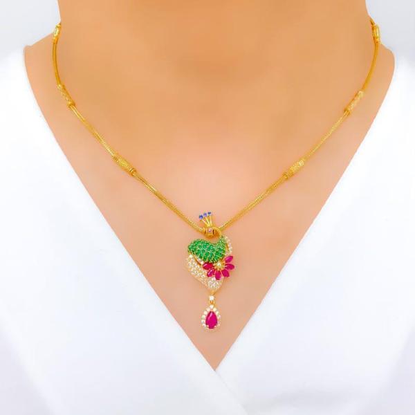 Majestic Pink CZ Peacock Necklace