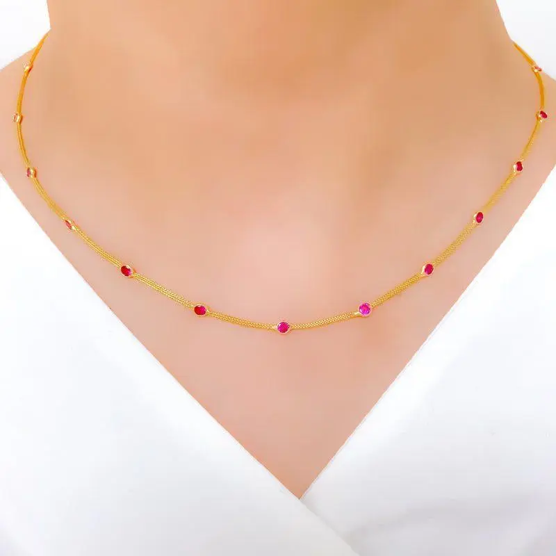 Dainty Pink Dotted CZ Necklace