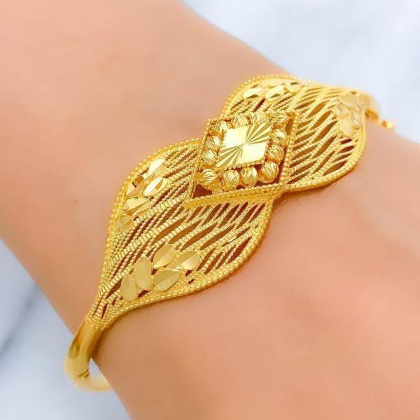 Dazzling Leaf Accented Bangle Bracelet