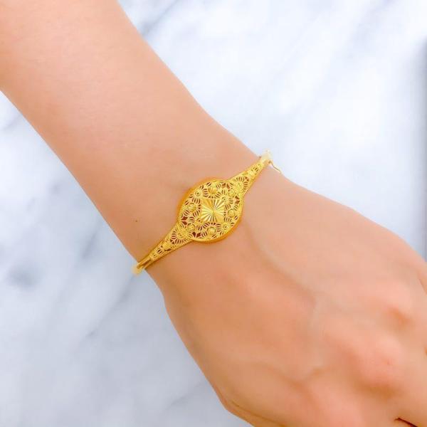 Fancy Netted Oval Bangle Bracelet