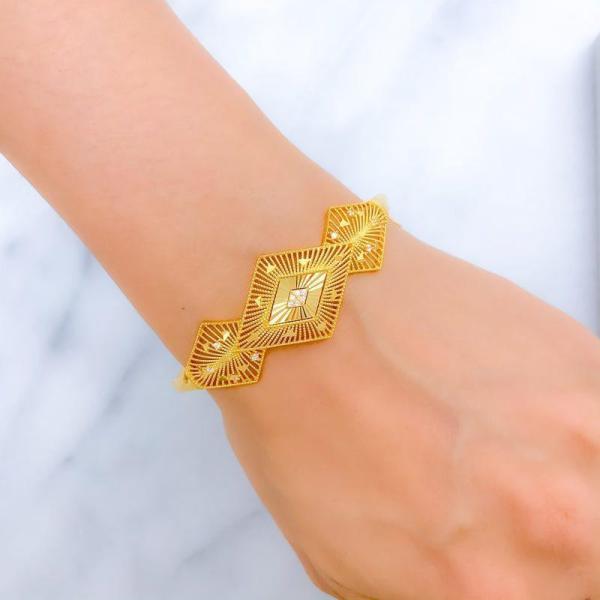 Elevated CZ Rhombus Bangle Bracelet