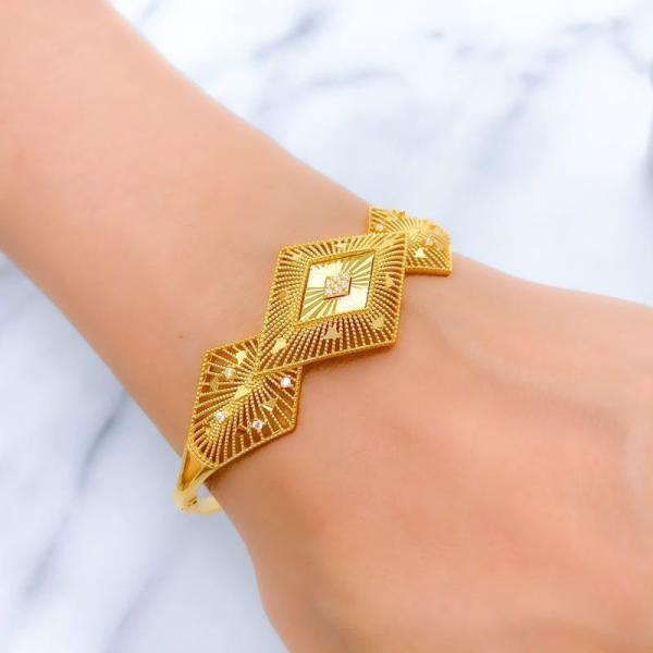 Elevated CZ Rhombus Bangle Bracelet