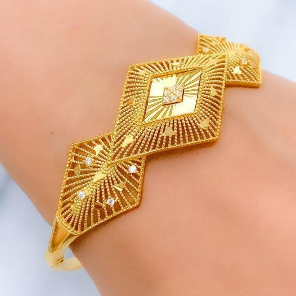 Elevated CZ Rhombus Bangle Bracelet