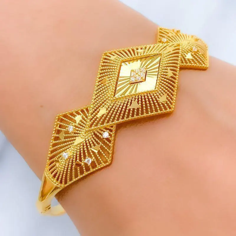 Elevated CZ Rhombus Bangle Bracelet