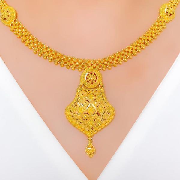 Glistening Chequered Motif Necklace Set