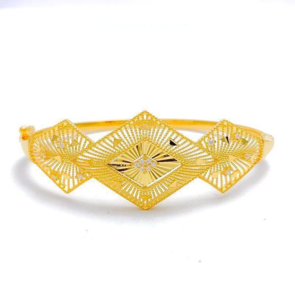 Elevated CZ Rhombus Bangle Bracelet