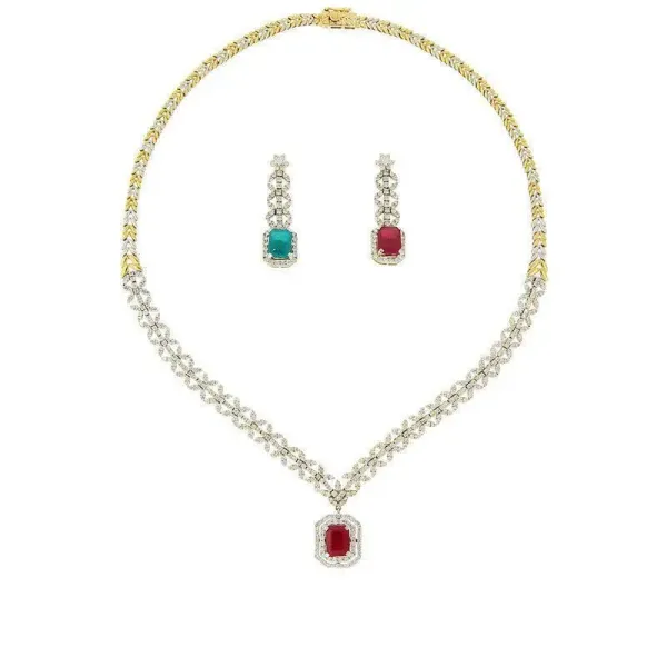 Ruby and Emerald Diamond Necklace Set