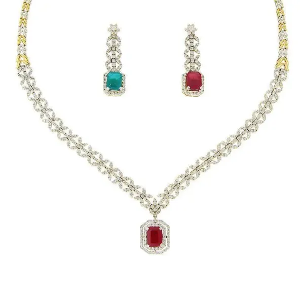 Ruby and Emerald Diamond Necklace Set