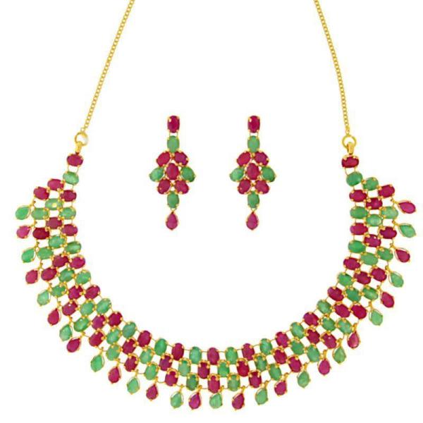 Ruby & Emerald Necklace Set - Emerald Beads Gold Jewellery