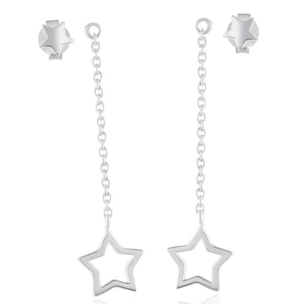 925 Sterling Silver Natural 2 Star Gemstone Dangler Drop Earrings