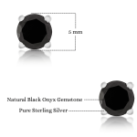 925 Sterling Silver Real Black onyx Gemstone Round Shape Stud Earrings