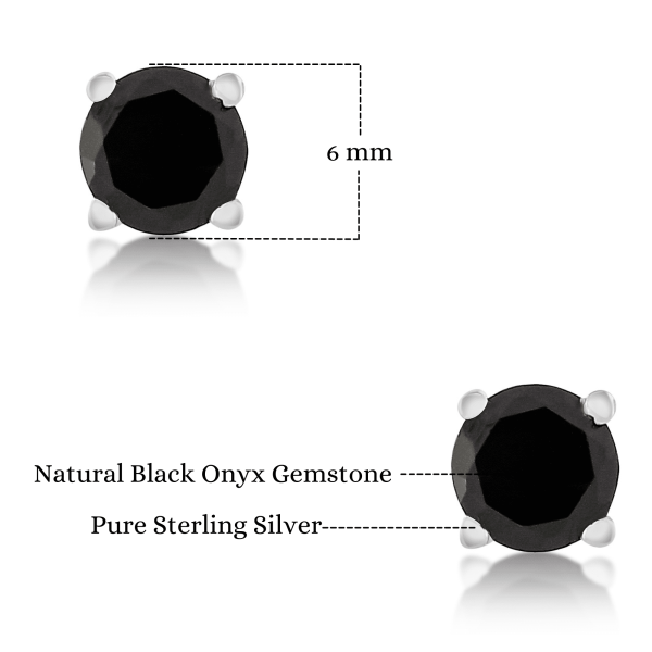 925 Sterling Silver Real Black onyx Gemstone Round Shape Stud Earrings