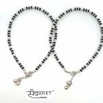 Black & White Beaded Silver Anklet