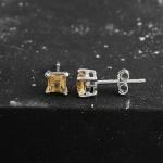 925 Sterling Silver Real Citrine Square Gemstone Shape Stud Earrings