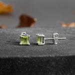 925 Sterling Silver Real Square Peridot Gemstone Shape Stud Earrings