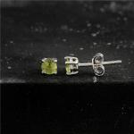 925 Sterling Silver Real Peridot Gemstone Round Shape Stud Earrings