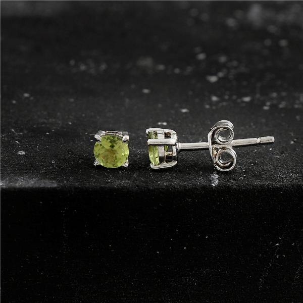 925 Sterling Silver Real Peridot Gemstone Round Shape Stud Earrings