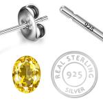 925 Sterling Silver Real Citrine Gemstone Oval Shape Stud Earrings