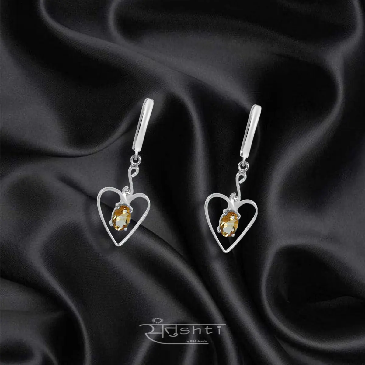 CITRINE HEART SILVER EARRINGS