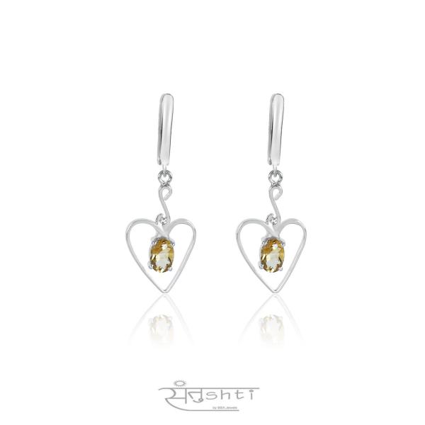 CITRINE HEART SILVER EARRINGS