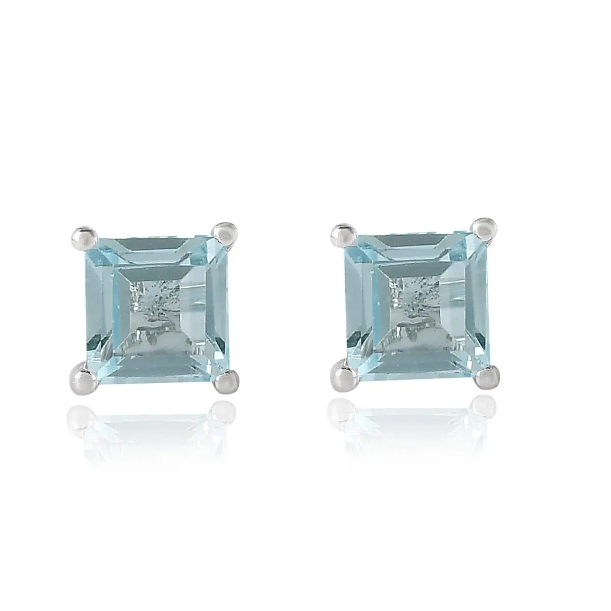 925 Sterling Silver Real Blue Topaz Square Gemstone Shape Stud Earrings