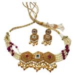 Elegant Gold Choker Set in Beautiful Antique Design with Beads 