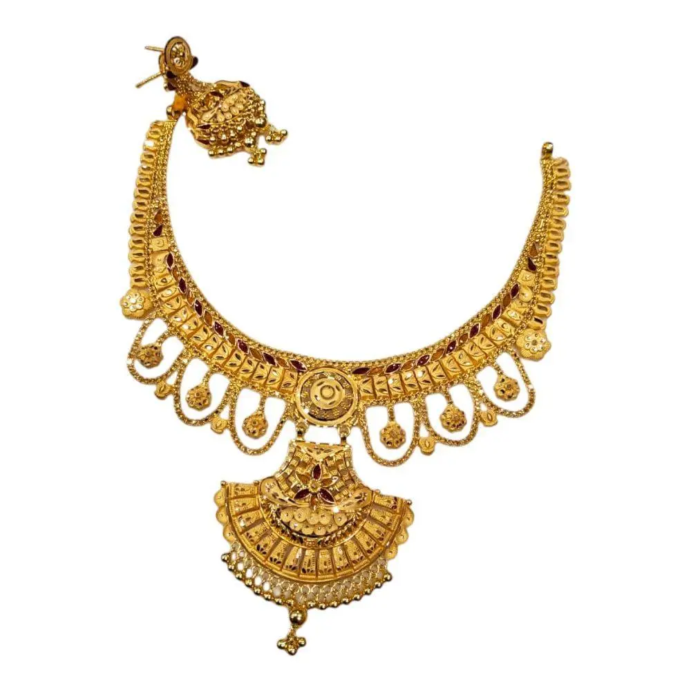 Beautiful Gold Plain Necklace Set for Ladies with Elegant Design 