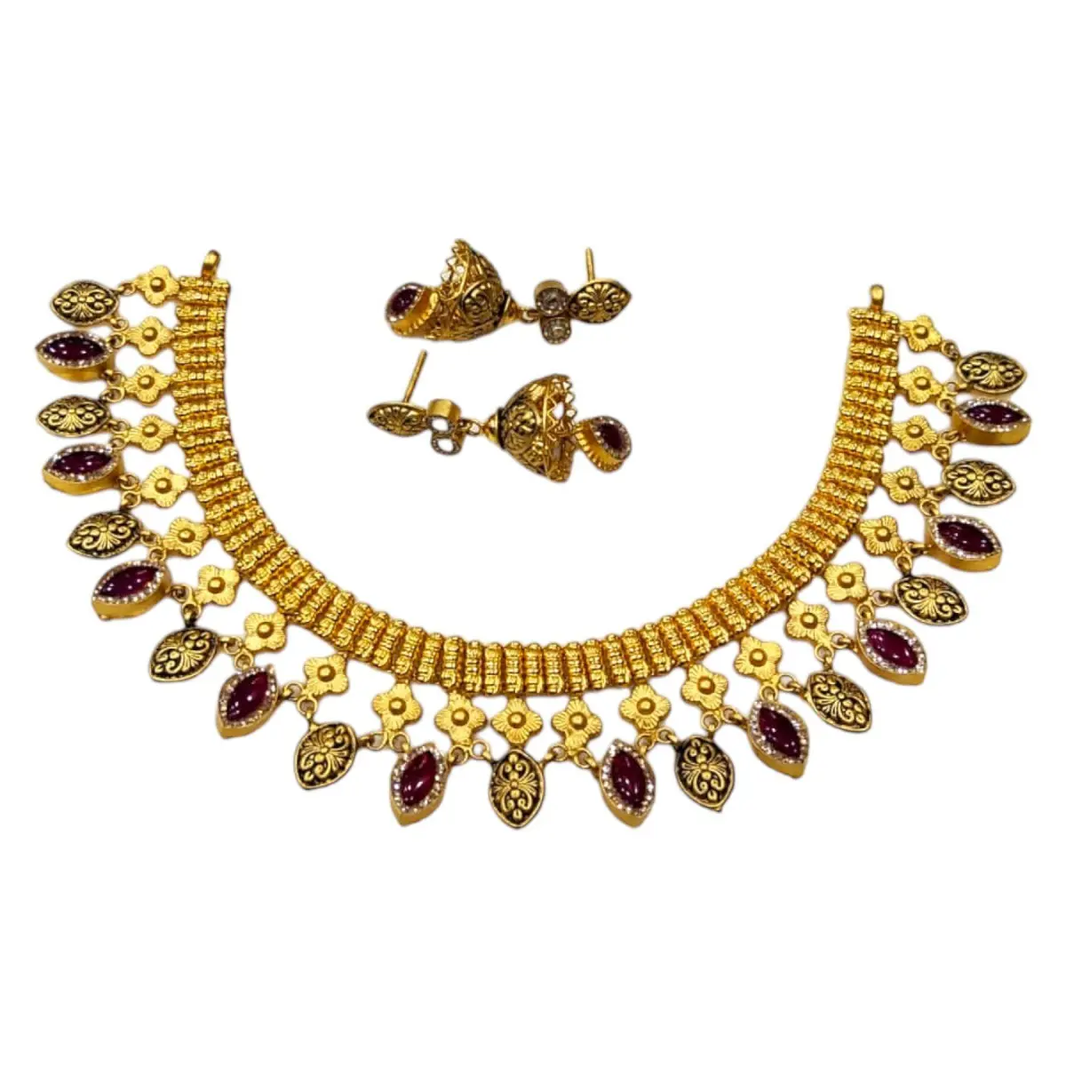 Gold Antique Necklace Set with Beautiful Design for Ladies 