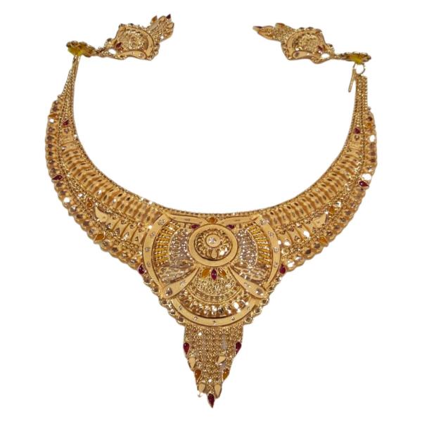 Amazing Gold Plain Neclace set in Beautiful Flowers Design 