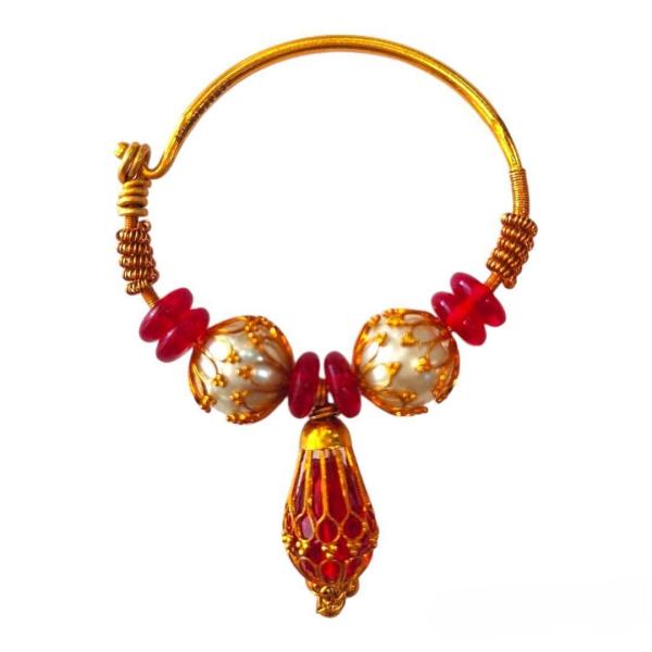 Himachali Traditional Necklace with Braggar in Red Stones and Pearls