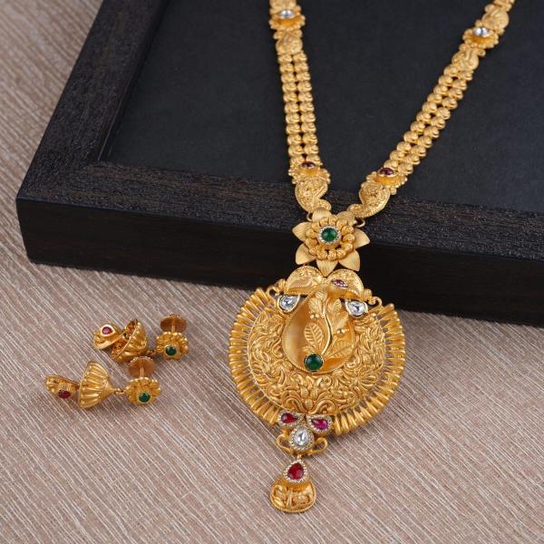 Fabulous Kundan & Meena work with Amazing Design Gold Long Antique Ranihar Set 