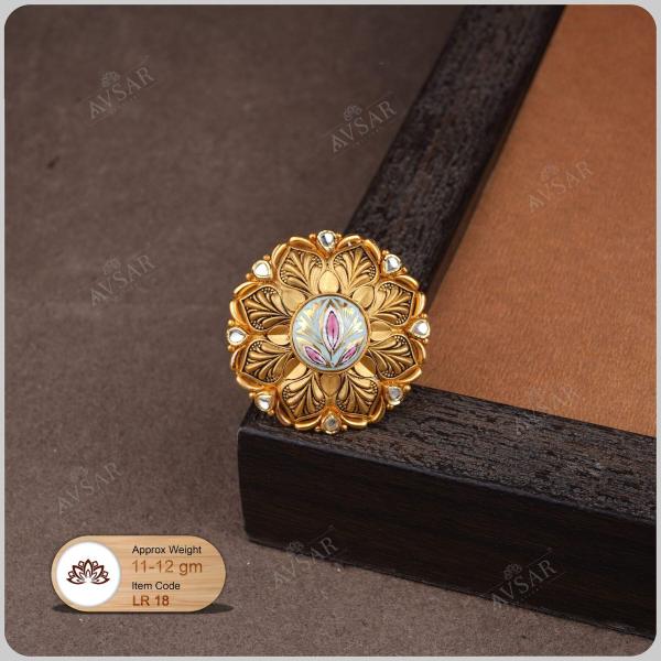 Elegant Gold Antique Ring with Meenakari work for Ladies 