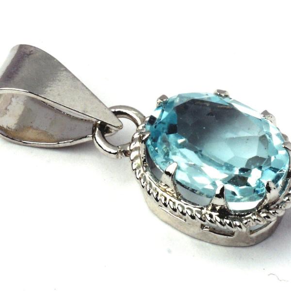 925 Sterling Silver Natural Blue Topaz Gemstone Pendant / Locket for Women & Girls