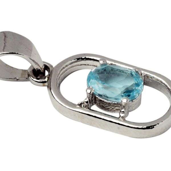 925 Sterling Silver Natural Blue Topaz Gemstone Pendant / Locket for Women & Girls