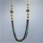 Designer Small Length Ladies Gold Chain with Stones and Beads