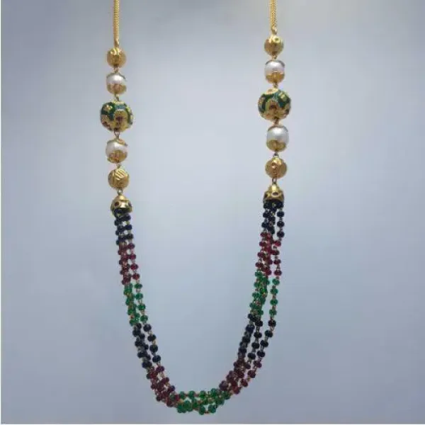 Designer Small Length Ladies Gold Chain with Stones and Beads